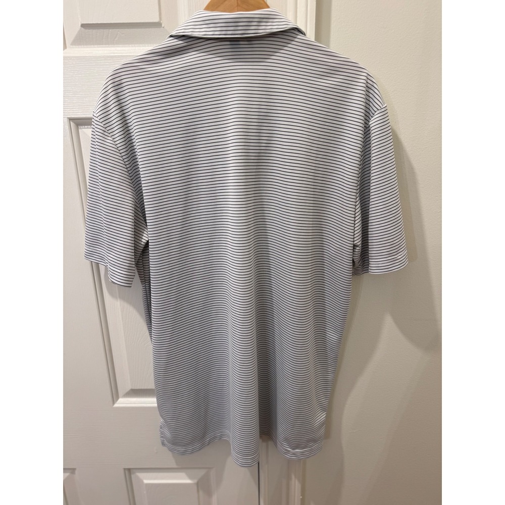 Adidas Mens Golf Polo Shirt White Navy Blue Striped Short Sleeve Large RN 88387 - Picture 5 of 6
